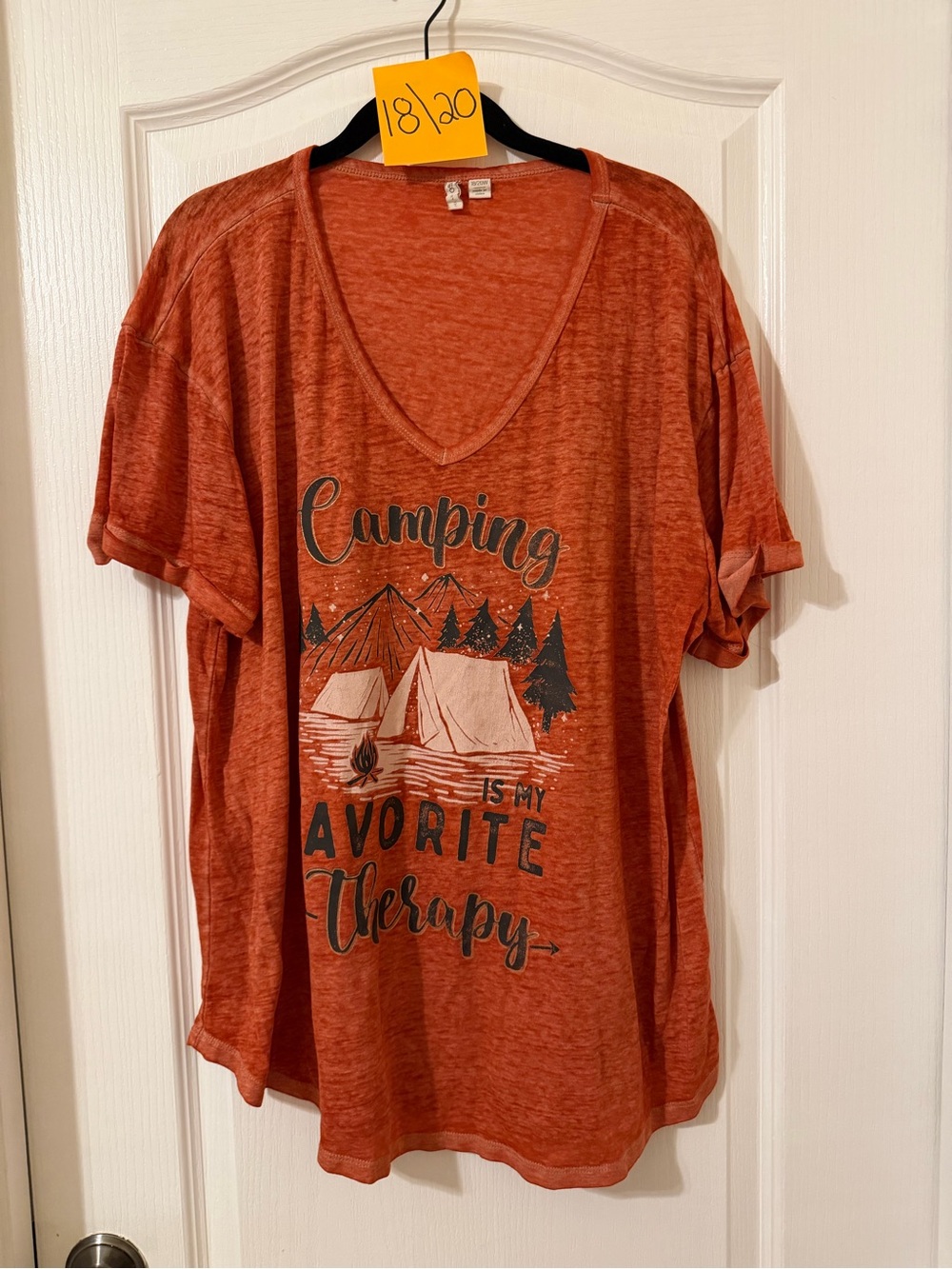 Cato Rust Orange Graphic V-Neck Tee - Camping Print